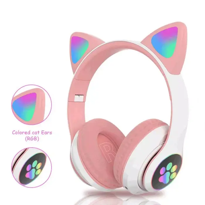 Auriculares Bluetooth, RGB LED  con orejas de gato