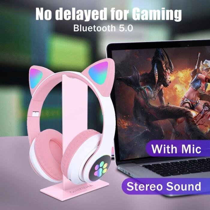 Auriculares Bluetooth, RGB LED  con orejas de gato - Imagen 6