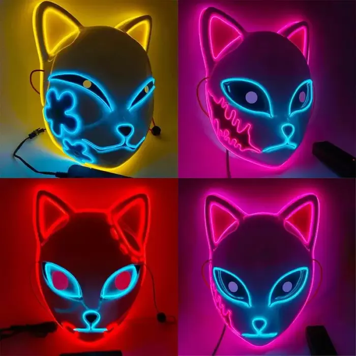 Mascarilla Demon Slayer Led brillante de neón para Halloween