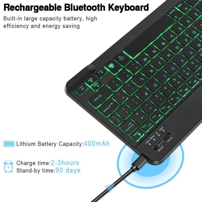 Miniteclado y ratón Bluetooth retro iluminado para teléfono móvil y portátil - Imagen 3