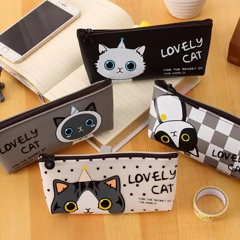 Estuche de lápices de gato Kawaii de gran capacidad, doble capa para la  escuela, estuches bonitos para niñas, papelería para estudiantes, vecino  Totoro - AliExpress